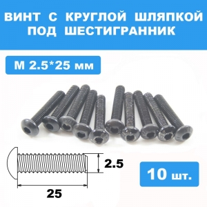 Винты М2.5*25мм (10шт) с круглой шляпкой под шестигранник