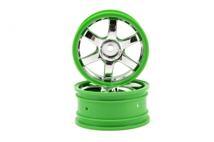 Traxxas Диски для Ford Mustang, Rally, Race Truck масштаба 1:16 chrome/green. 2шт.