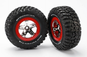 Traxxas Колеса передние в сборе для Slash 2WD chrome/red, 2шт.