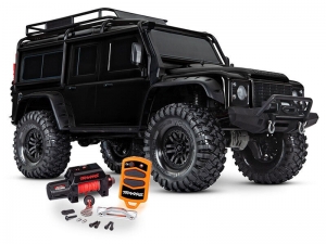 Радиоуправляемая модель машины для троффи TRAXXAS TRX-4 1:10 Land Rover 4WD Scale and Trail Crawler Winch D110 (черный, лебедка в комплекте)