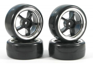 Fastrax Колеса дрифт 1/10 - Fastrax 5-Spoke (V2 Tyre) 4шт - Chrome