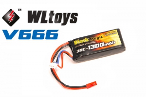 Аккумулятор Black Magic LiPo 7,4В(2S) 1300 mAh 30C Soft Case JST-BEC plug (for WLToys V666)