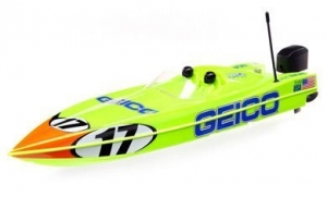Радиоуправляемый катер ProBoat Miss GEICO 17" Power Boat Racer Deep-V RTR (жёлтый)