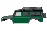 Body, Land Rover Defender, green (complete with ExoCage, inner fenders, fuel canisters, and jack)