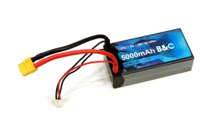 Аккумулятор LiPo B&C - 7.6v (HV) 5000мАч 120C Bullet 4мм + XT60, Short pack, Hardcase